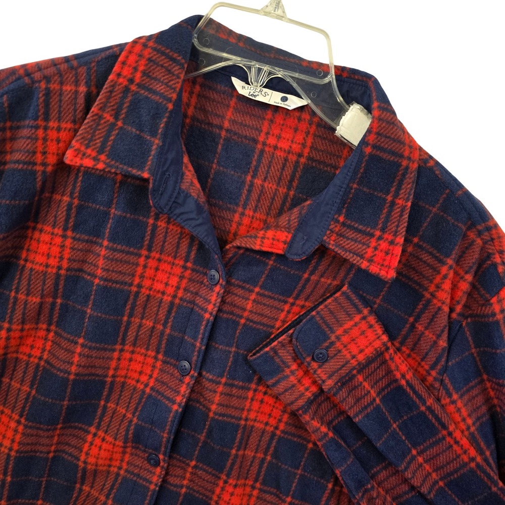 Riders by Lee Womens XXL Fleece Flannel Shirt Red Blue Plaid Button Up Grunge‎